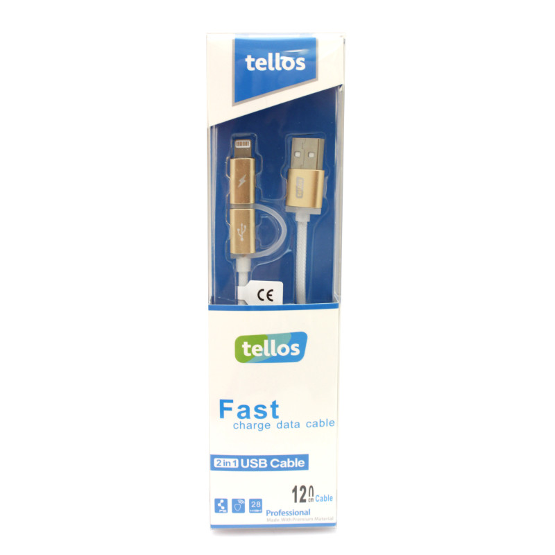 USB cable Tellos TPE 2in1 microUSB-Lightning gold, 1.2m