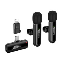 Belaidžių mikrofonų rinkinys Hoco L20A USB-C / Lightning juodas