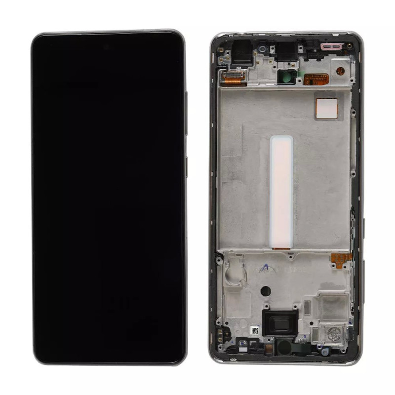 Ekranas Samsung A525 A52 4G / A526 A52 5G su lietimui jautriu stikliuku ir rėmeliu juodas OLED (real size)