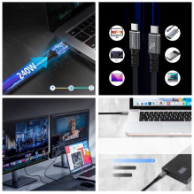 USB kabelis Wozinsky WPS-UY41S USB-C Thunderbolt 4 240W 1.0m juodas USB kabelis Wozinsky WPS-UY41S USB-C Thunderbolt 4 240W 1.0m juodas