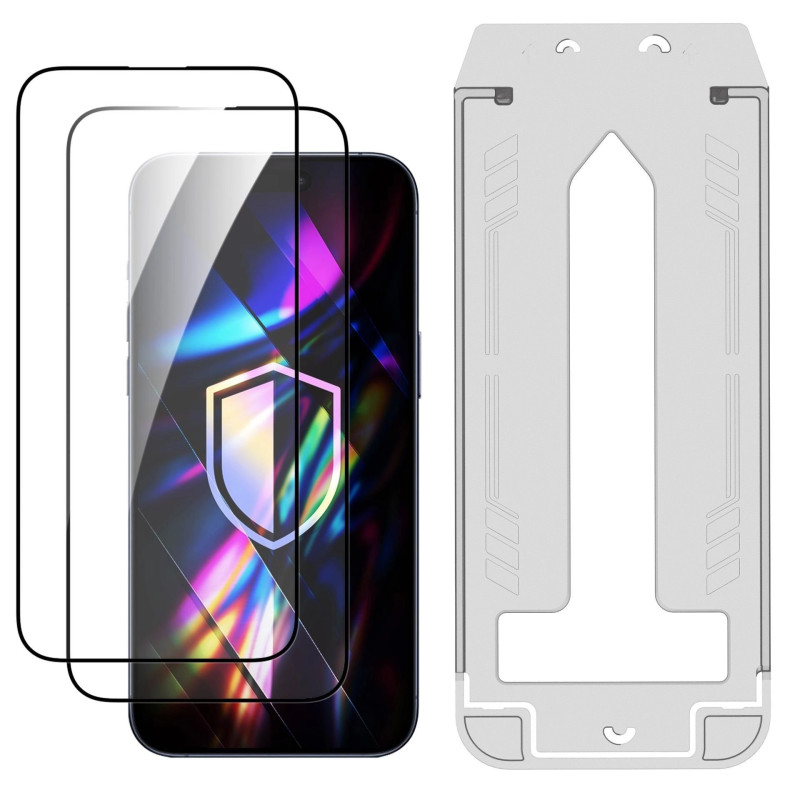 LCD apsauginis stikliukas (2 vnt.) su aplikatoriumi 3mk Hardy Hardura 9H Apple iPhone 15 / 16 juodas