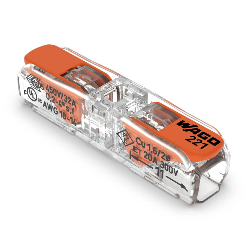 1 kontakto gnybtas 221-2411 Plonos gyslos laidininkas: 0,14 4 mm² / 24 12 AWG