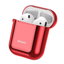 Baseus metalinis blizgus itin plonas silikoninis apsauginis dėklas su kabliuku, skirtas „Airpods 1“ / „2“, raudonas Baseus metalinis blizgus itin plonas silikoninis apsauginis dėklas su kabliuku, skirtas „Airpods 1“ / „2“, raudonas