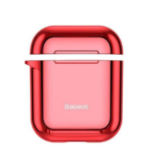 Baseus Metallic Shining Ultra-thin Silicone Protector Case with Hook for Airpods 1 / 2 Red