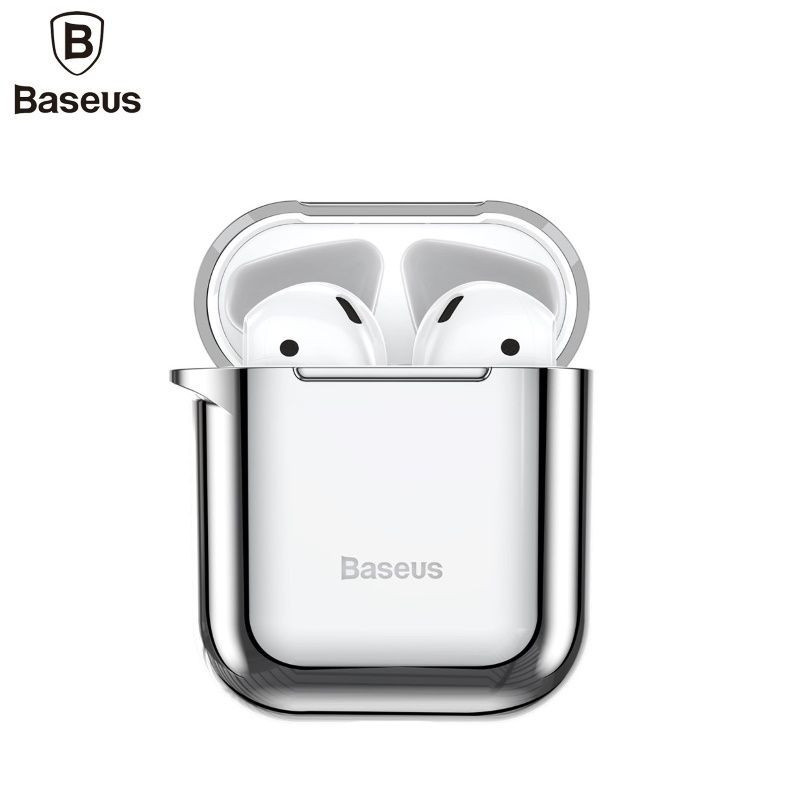 „Baseus Apple“ metalinis, blizgus, itin plonas silikoninis apsauginis dėklas su kabliuku, skirtas „Airpods 1“ / „2“, sid