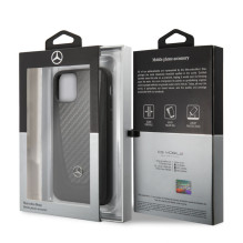 „Mercedes-Benz“ „Apple iPhone 11 Pro“ kietas odinis anglies pluošto dėklas, juodos spalvos „Mercedes-Benz“ „Apple iPhone 11 Pro“ kietas odinis anglies pluošto dėklas, juodos spalvos