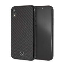 „Mercedes-Benz“ „Apple iPhone XR“ kietas anglies pluošto dėklas, juodas „Mercedes-Benz“ „Apple iPhone XR“ kietas anglies pluošto dėklas, juodas