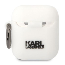 Karl Lagerfeld Apple Airpods 1/2 3D logotipo NFT Karl Head silikoninis dėklas, baltas Karl Lagerfeld Apple Airpods 1/2 3D logotipo NFT Karl Head silikoninis dėklas, baltas