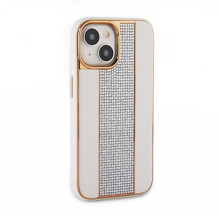 „iLike Apple iPhone 15“ deimantinis ir odinis dėklas, baltas