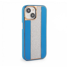 iLike Apple iPhone 15 Diamonds and Leather Case Blue