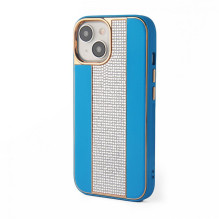 iLike Apple iPhone 15 Diamonds and Leather Case Blue