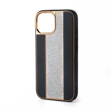 „iLike Apple iPhone 15 Pro“ deimantinis ir odinis dėklas, juodas