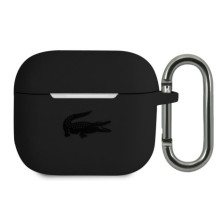 Lacoste Apple Airpods 3 dėklas su skystu silikonu, blizgiu spausdinimo logotipu, juodas