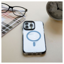„Evelatus“ skaidrus „Apple iPhone 15 Pro Max“ dėklas, skirtas PC+TPU su „MagSafe“ ir permatomu, juodu dangteliu.