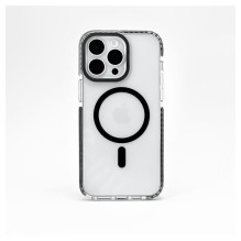 „Evelatus“ skaidrus „Apple iPhone 15 Pro Max“ dėklas, skirtas PC+TPU su „MagSafe“ ir permatomu, juodu dangteliu.