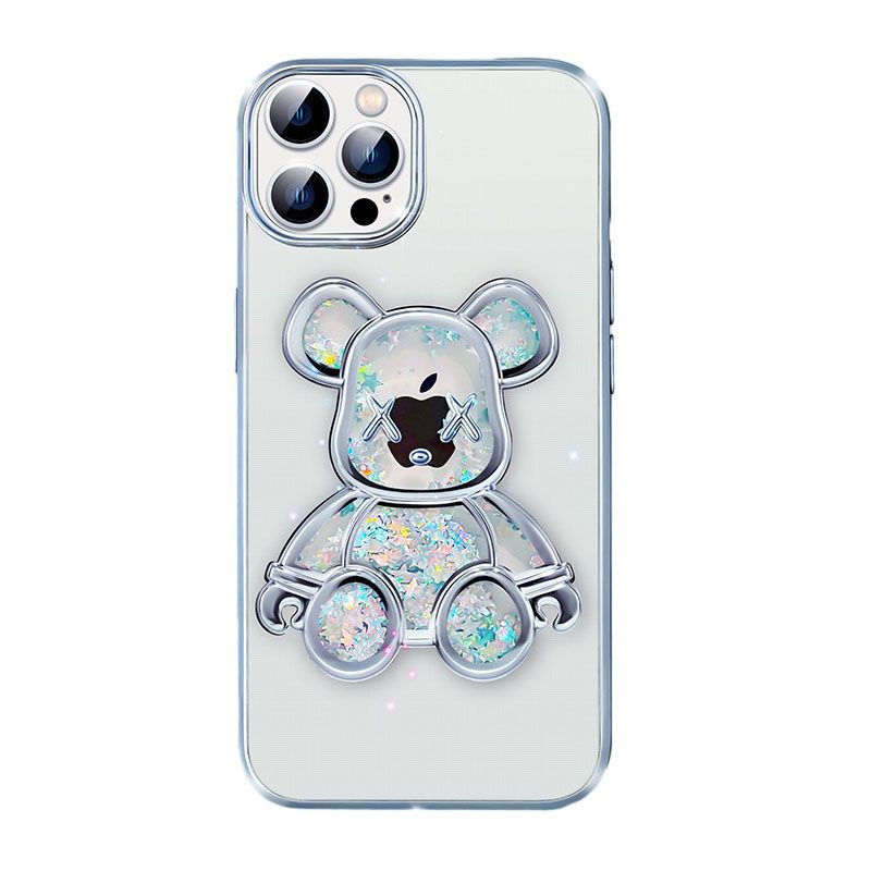iLike Apple iPhone 15 Pro Max Silicone Case Print Desire Bear Silver