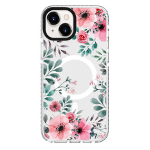Evelatus Apple iPhone 15 Plus PC+TPU With MagSafe Customized Print Flower Transparent