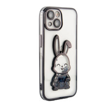 iLike Apple iPhone 15 silikoninis dėklas, spausdintas „Desire Rabbit“, juodas