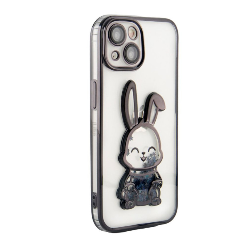 iLike Apple iPhone 15 Silicone Case Print Desire Rabbit Black