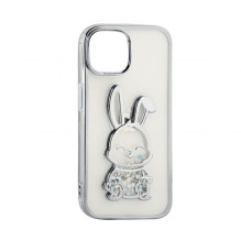 iLike Apple iPhone 15 Silicone Case Print Desire Rabbit Silver