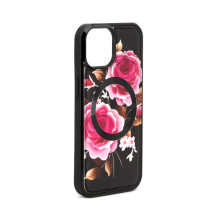 Evelatus Apple iPhone 15 Leather Case Zipper Design Flower Black Evelatus Apple iPhone 15 Leather Case Zipper Design Flower Black
