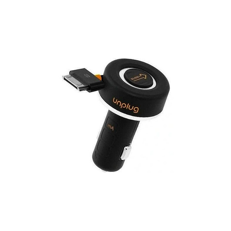 iLike CCU1000IPH Compact iPod iPhone 4 4S 30Pin Fast 1A Car Charger with Rewind Cable Black