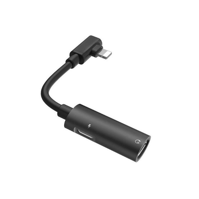Hoco Dual Lightning Cable Audio Converter To Lightning Headset Plug + Lightning Charger Plug Juodas Black