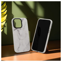 „Evelatus Apple iPhone 15 Pro Max PC+TPU“ su „MagSafe“ pritaikytu spausdinimu, marmuro baltumo