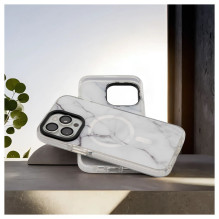 „Evelatus Apple iPhone 15 Pro Max PC+TPU“ su „MagSafe“ pritaikytu spausdinimu, marmuro baltumo