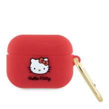 „Hello Kitty“ „Apple Airpods Pro“ silikoninis 3D kačiuko galvutės dėklas, raudonas