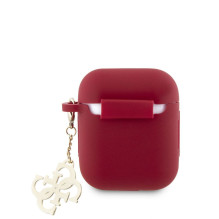 Guess Apple Airpods 1 / 2 Case Silicone Classic Logo Gold With 4G Charm Magenta