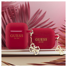 Guess Apple Airpods 1 / 2 Case Silicone Classic Logo Gold With 4G Charm Magenta