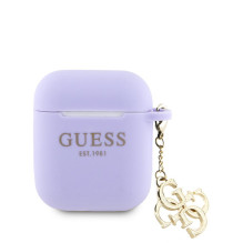 Guess Apple Airpods 1 / 2 Case Silicone Classic Logo Gold With 4G Charm Purple