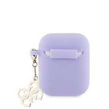 Guess Apple Airpods 1 / 2 Case Silicone Classic Logo Gold With 4G Charm Purple
