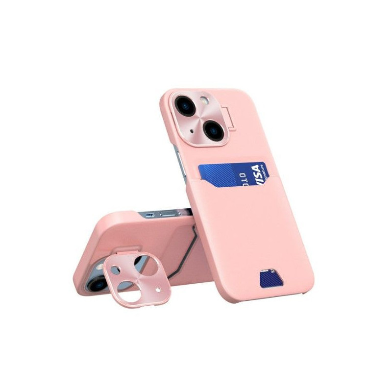 iLike Apple iPhone 14 Leather Stand Case cover card wallet with stand Pink