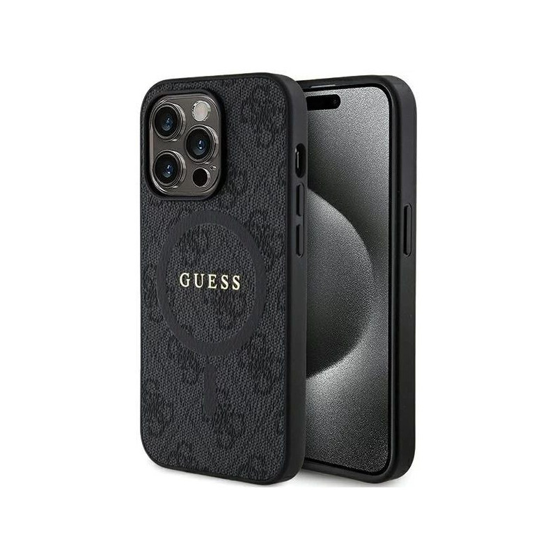„Guess“ odinis metalinis „MagSafe“ logotipas, Apple iPhone 15 Pro 4G, juodos spalvos