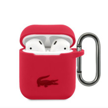 „Lacoste Apple Airpods 1/2“ skysto silikono dėklas su blizgiu spausdinimo logotipu, raudonas