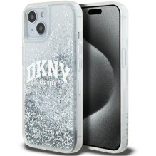 DKNY Apple iPhone 15 dėklas su blizgučiais ir dideliu logotipu, juodas