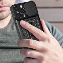 „Hurtel“ hibridinis šarvuotas „Camshield“ dėklas, skirtas „Huawei nova Y90“ šarvuotas dėklas su kameros dangteliu, juoda