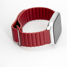 Connect 22mm Flat head Leather - Silicone Loop Magnetic Watch Strap (130mm M / L) Wine Red
