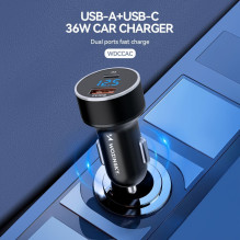 Wozinsky WDCCAC USB-C USB-A 36W automobilio įkroviklis - juodas