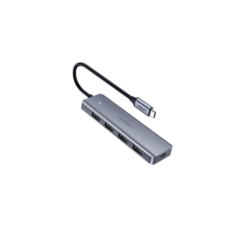 „Ugreen“ 4 prievadų USB 3.0 šakotuvas su USB-C maitinimo šaltiniu, pilkas