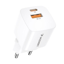 Wozinsky Wozinsky CMWCW 20W USB-C / USB-A sieninis įkroviklis – baltas Wozinsky Wozinsky CMWCW 20W USB-C / USB-A sieninis įkroviklis – baltas
