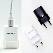 „Evelatus“ USB-A ir USB-C 30 W maks. / ES įkroviklis, baltas „Evelatus“ USB-A ir USB-C 30 W maks. / ES įkroviklis, baltas