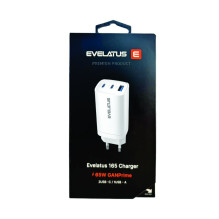„Evelatus“ 65 W maksimalus greitasis įkroviklis, ES, USB-C1 / USB-C1 / USB-A, baltas „Evelatus“ 65 W maksimalus greitasis įkroviklis, ES, USB-C1 / USB-C1 / USB-A, baltas