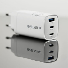 „Evelatus“ 65 W maksimalus greitasis įkroviklis, ES, USB-C1 / USB-C1 / USB-A, baltas „Evelatus“ 65 W maksimalus greitasis įkroviklis, ES, USB-C1 / USB-C1 / USB-A, baltas
