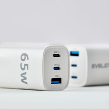 Evelatus 65W Max Fast Charger CN USB-C1 / USB-C1 / USB-A White Evelatus 65W Max Fast Charger CN USB-C1 / USB-C1 / USB-A White