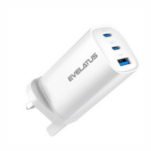 Evelatus 65W Max Fast Charger UK USB-C1 / USB-C1 / USB-A White Evelatus 65W Max Fast Charger UK USB-C1 / USB-C1 / USB-A White