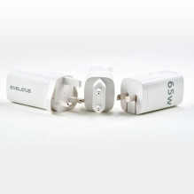 „Evelatus 65W Max“ greitasis įkroviklis, JK, USB-C1 / USB-C1 / USB-A, baltas „Evelatus 65W Max“ greitasis įkroviklis, JK, USB-C1 / USB-C1 / USB-A, baltas