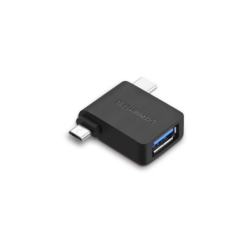 Ugreen 2 viename adapteris Micro USB kištukas + USB C tipo kištukas į USB 3.0 kištuką, juodas